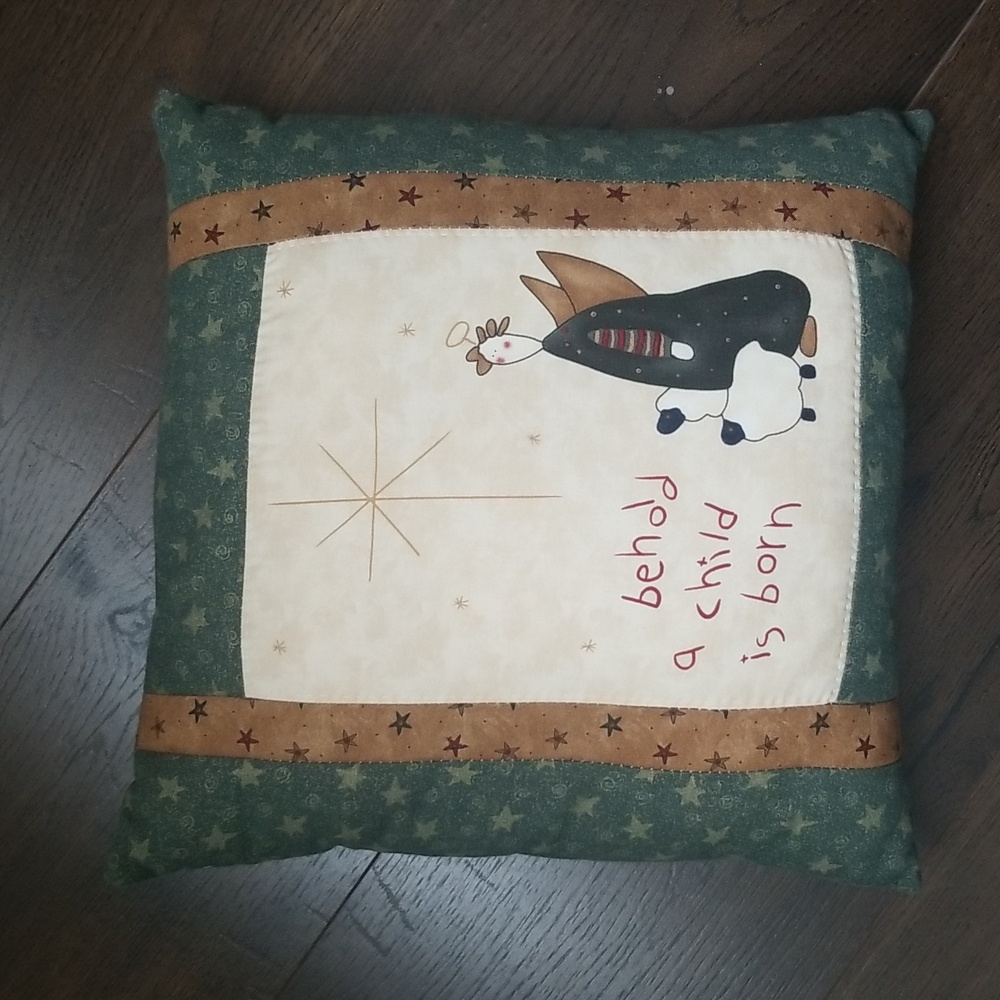 Christmas holiday pillow, primitive, star, angel, sheep.